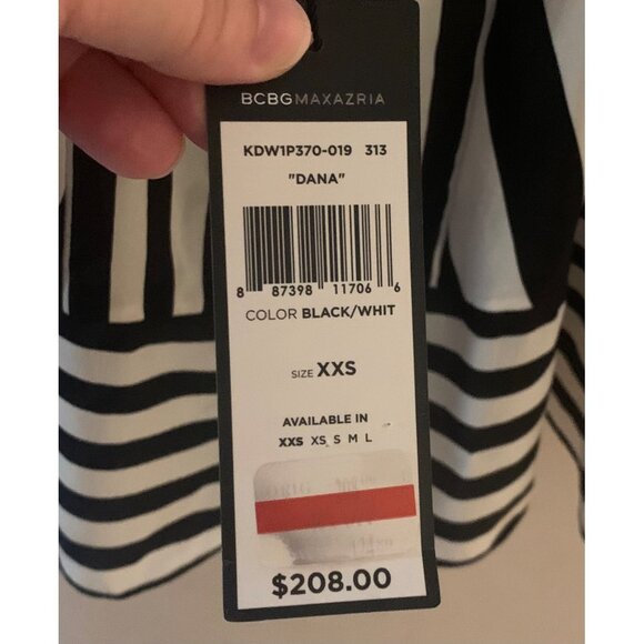 BCBGMAXAZRIA Black + White Striped Dana Open-Back Silk Tank Blouse NWT Size XXS - Picture 7 of 7